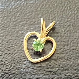 Vintage Dainty 14k Solid Yellow Gold Green Peridot CZ Mini Heart Charm Pendant